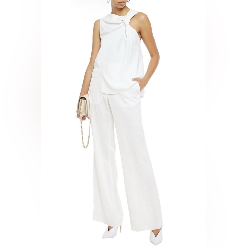 992 Victoria Beckham White Jacquard Floral Print Trouser Size UK 8 Color White